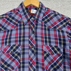 Rustler Sz 16 34/35 Shirt X-Long‎ Tail Plaid Pearl Snap Western Cowboy Rodeo